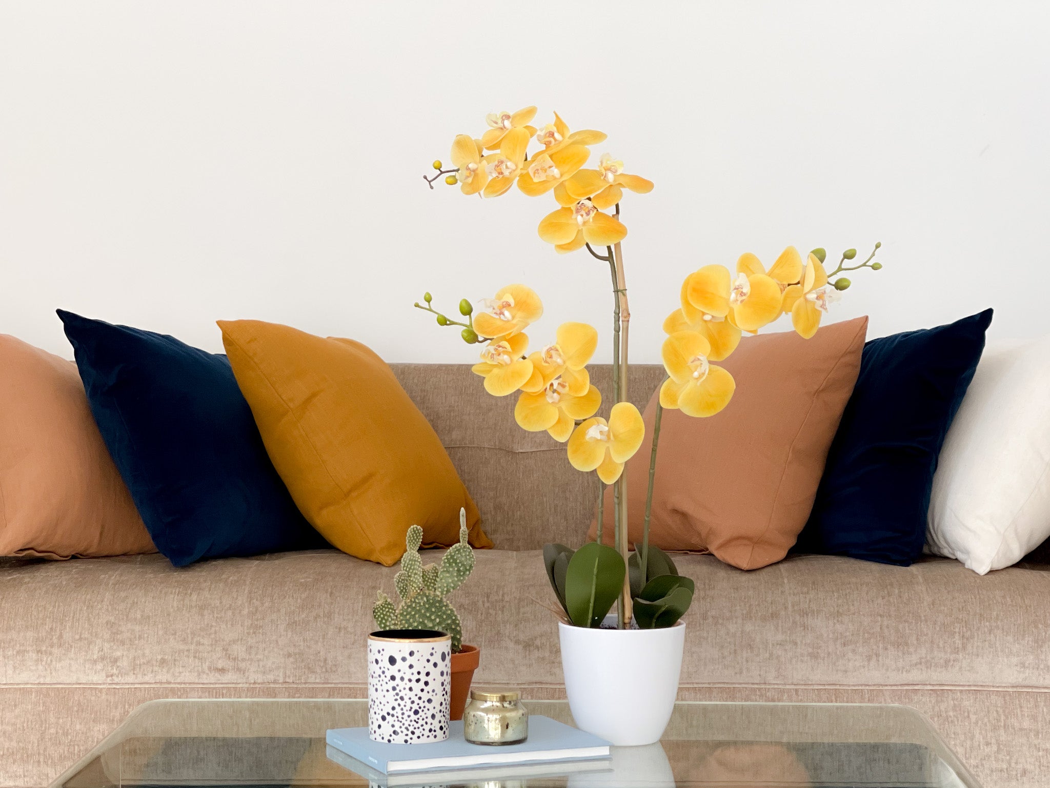 Artificial Orchid Flower Arrangement in White Vase