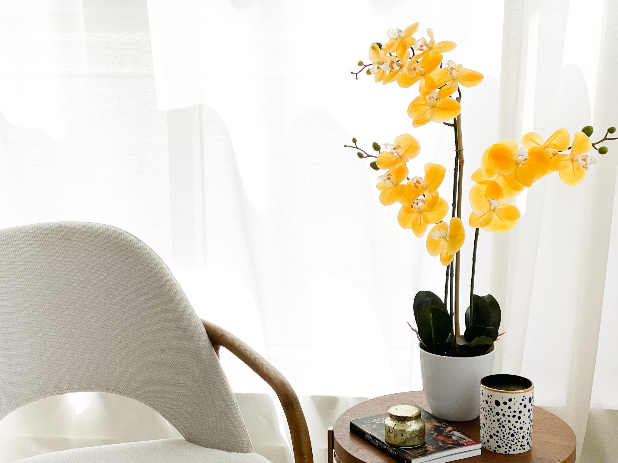 Artificial Orchid Flower Arrangement in White Vase
