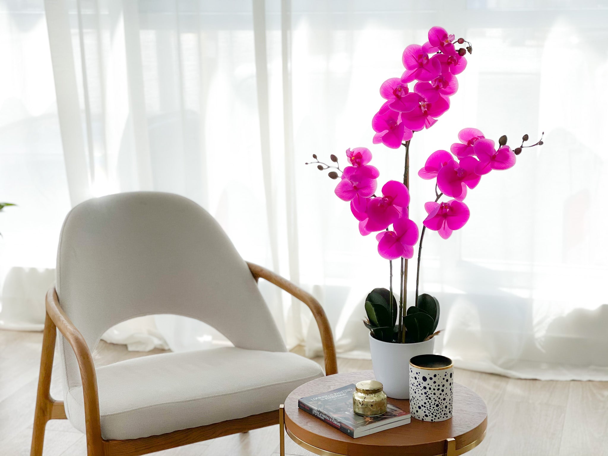 Artificial Orchid Flower Arrangement in White Vase