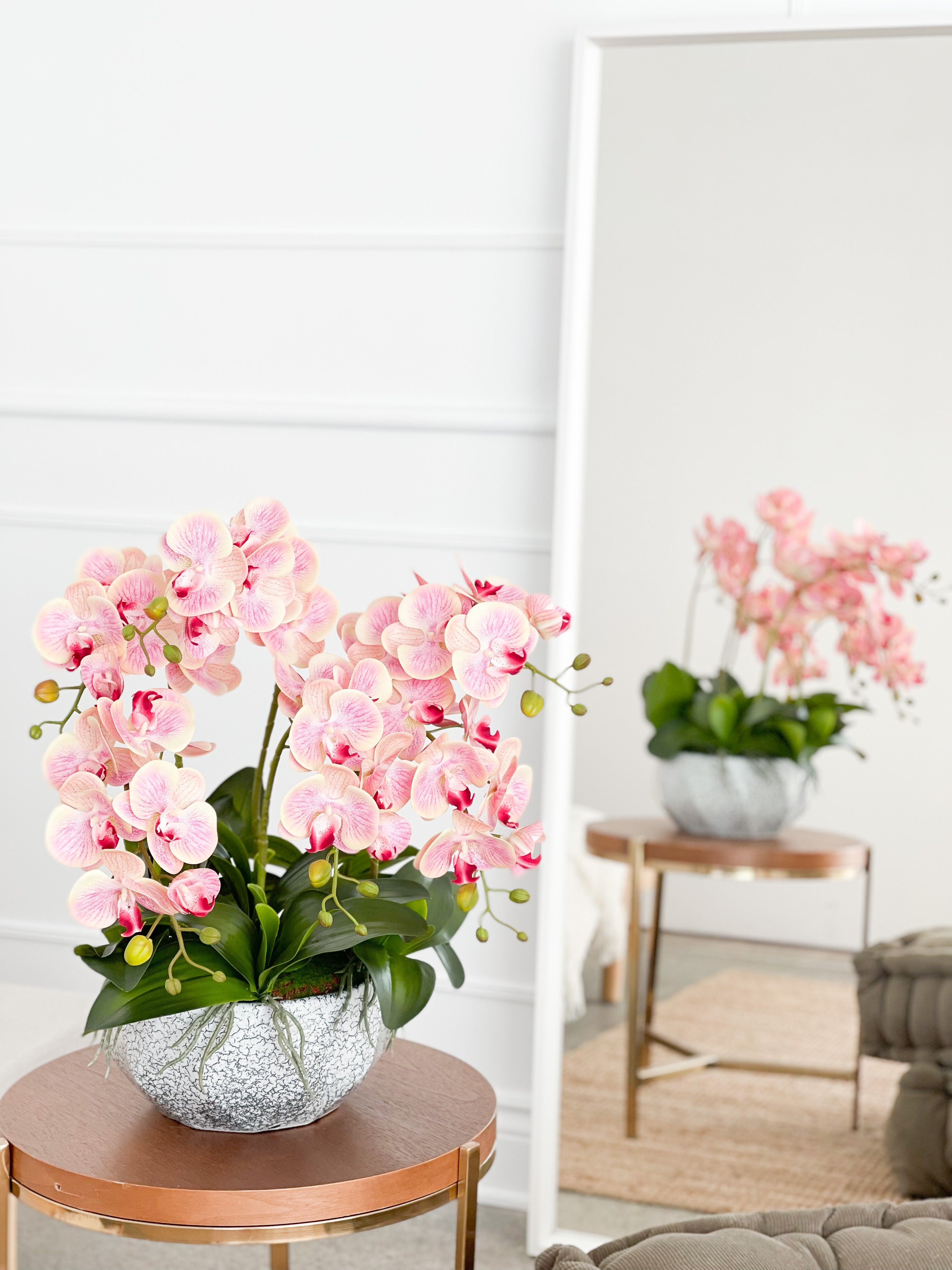 Artificial Blush Orchid Arrangement in Silver Pot