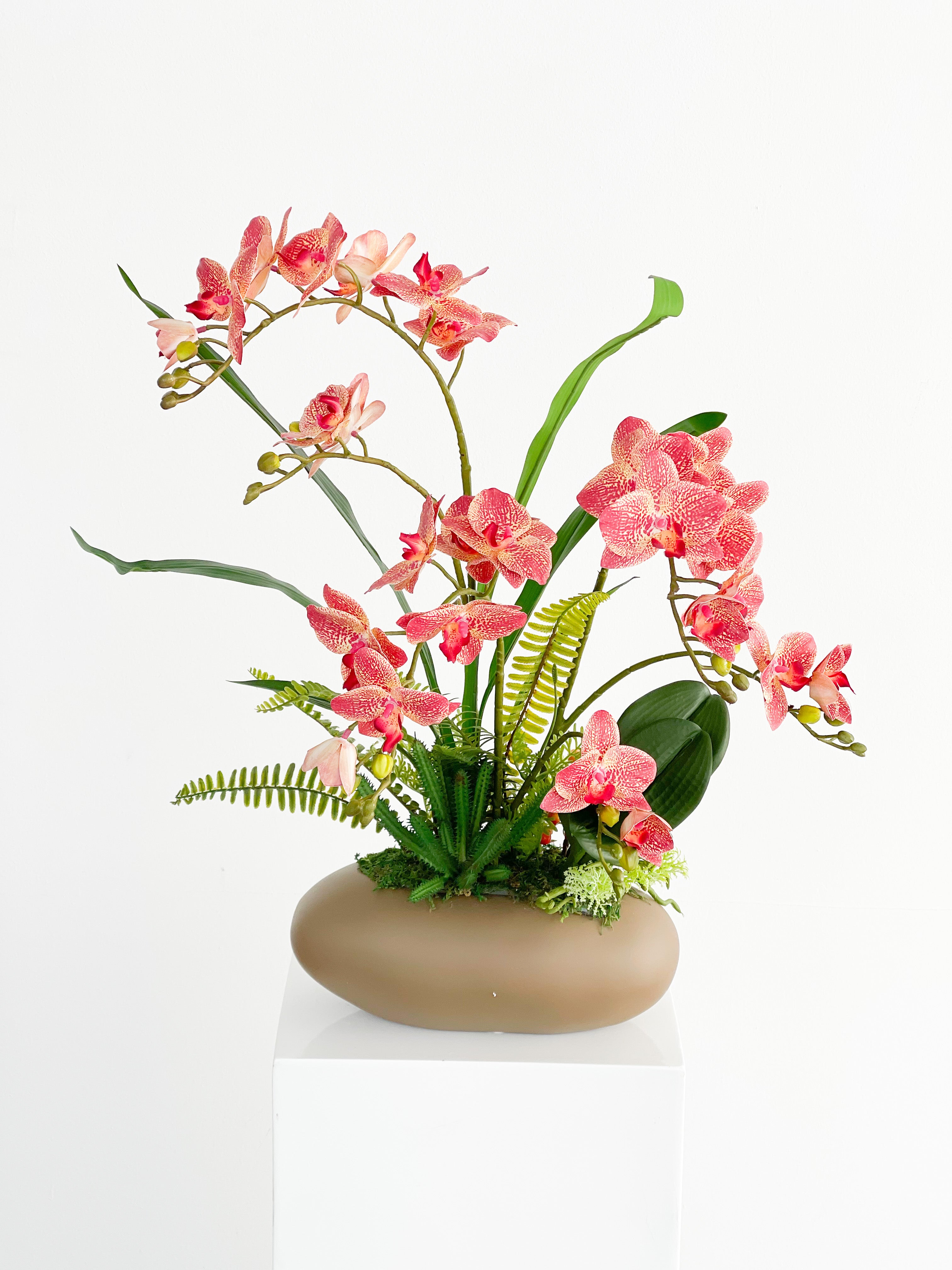 Artificial Pink Orchid Arrangement in Tan Pot