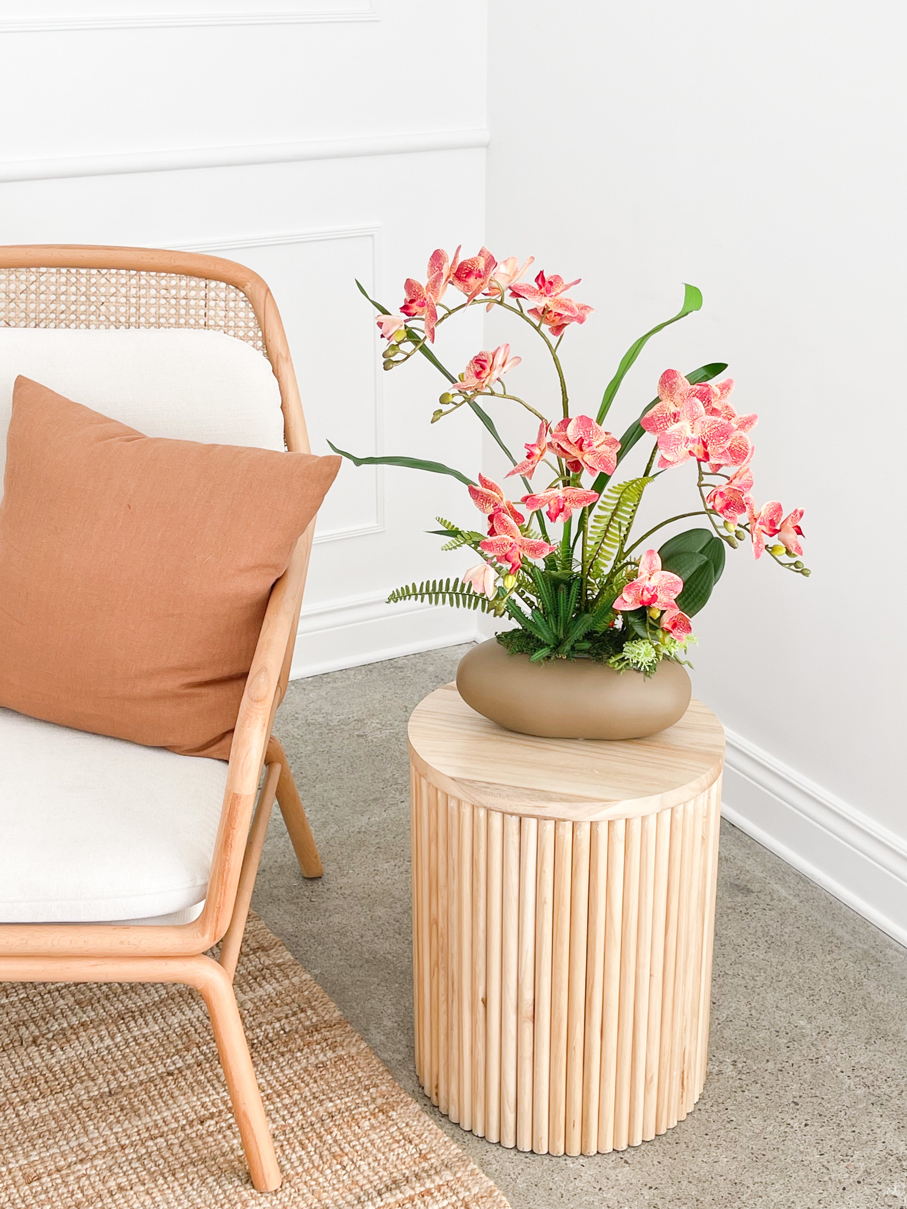 Artificial Pink Orchid Arrangement in Tan Pot